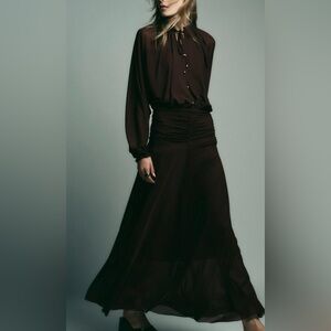 ZARA Dark Brown Long Sleeve Maxi Dress - Size Small
